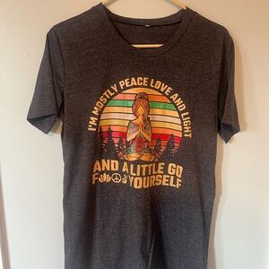 Funny Peace Love and Light graphic T-Shirt - Gray